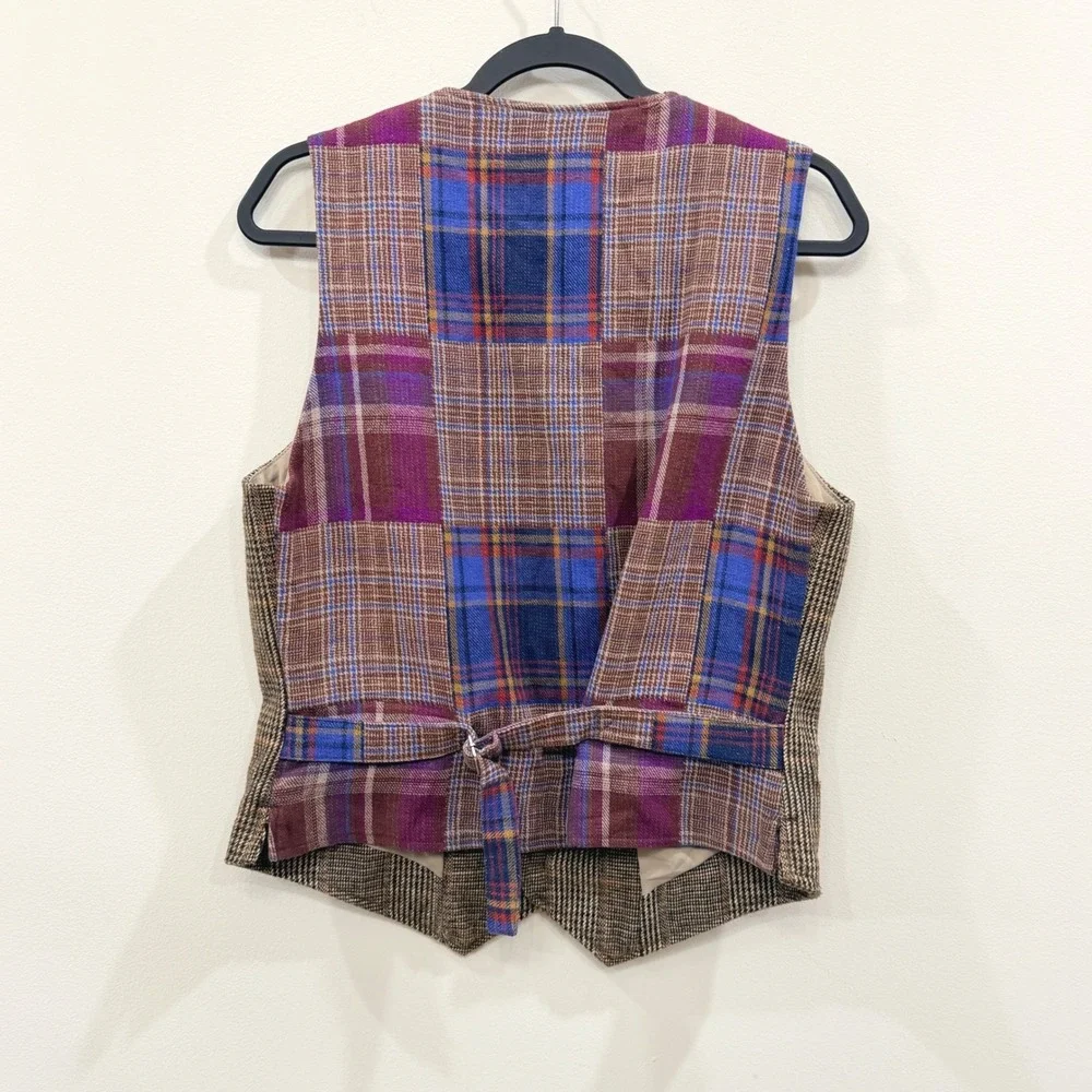 Houston White Womens Medium WOOL Mix Vest Brown Glen Plaid Tailored Academia